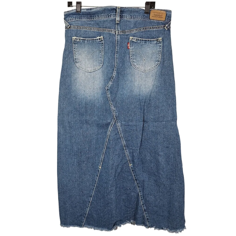 Vintage Levis Light Blue Wash Flare Denim Skirt Pockets Denim Maxi Skirt 11 - Picture 9 of 9